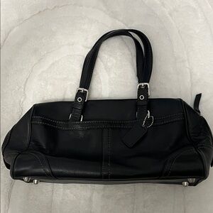 Coach Black Leather Handbag with Silver Accents